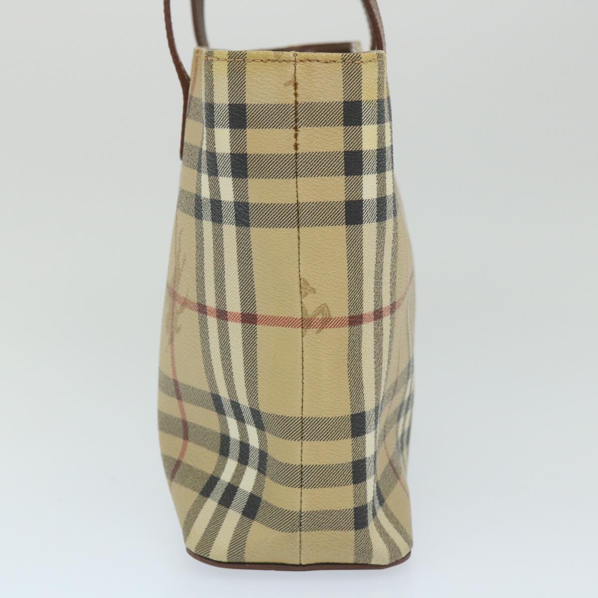 Burberry Nova Check Hand Bag PVC Leather Beige Auth ep2162