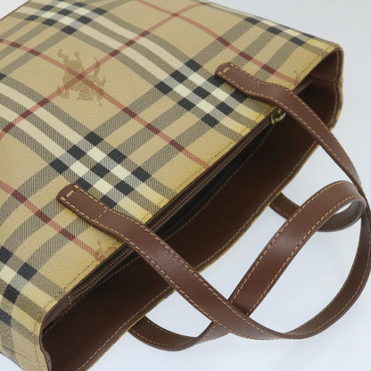 Burberry Nova Check Hand Bag PVC Leather Beige Auth ep2162