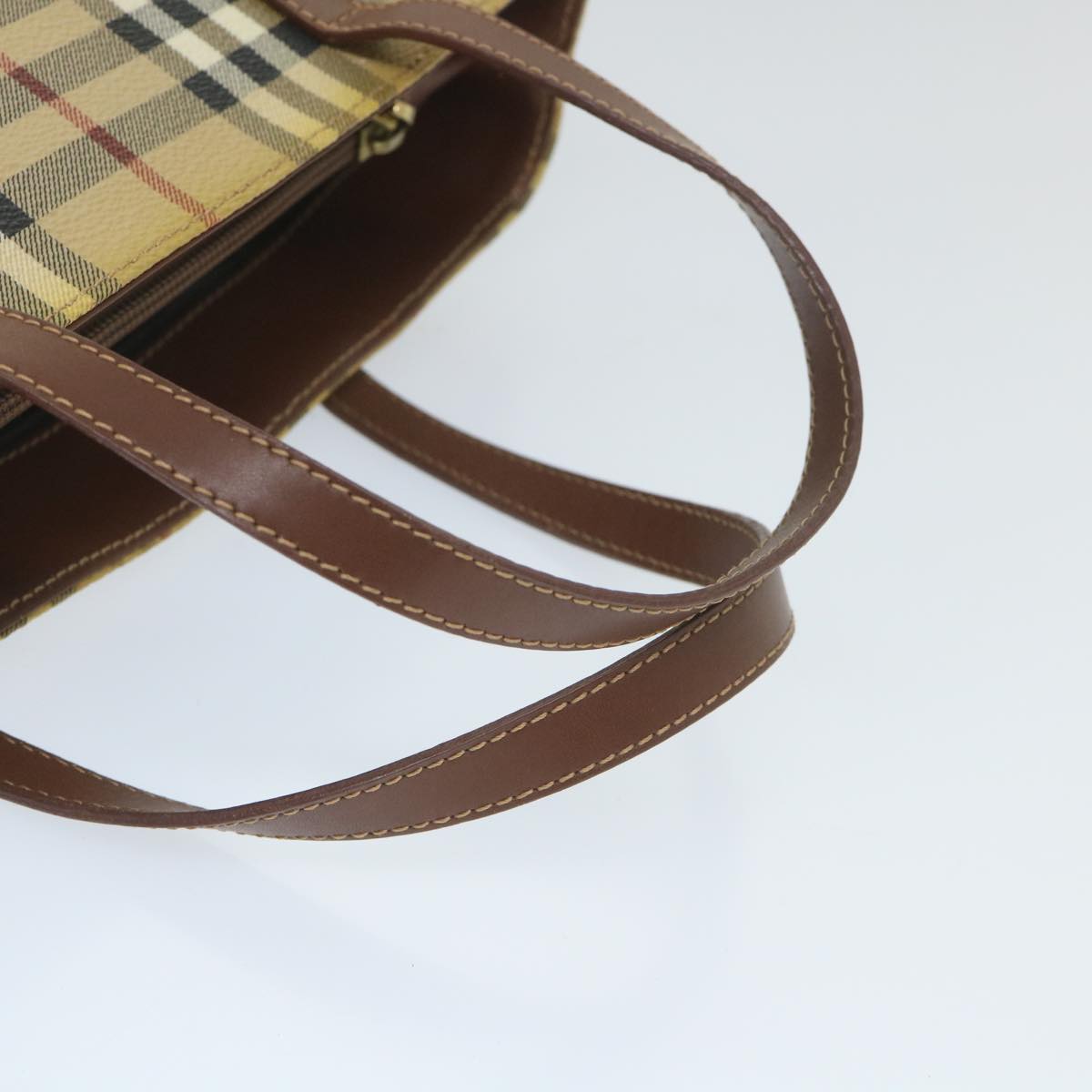 Burberry Nova Check Hand Bag PVC Leather Beige Auth ep2162