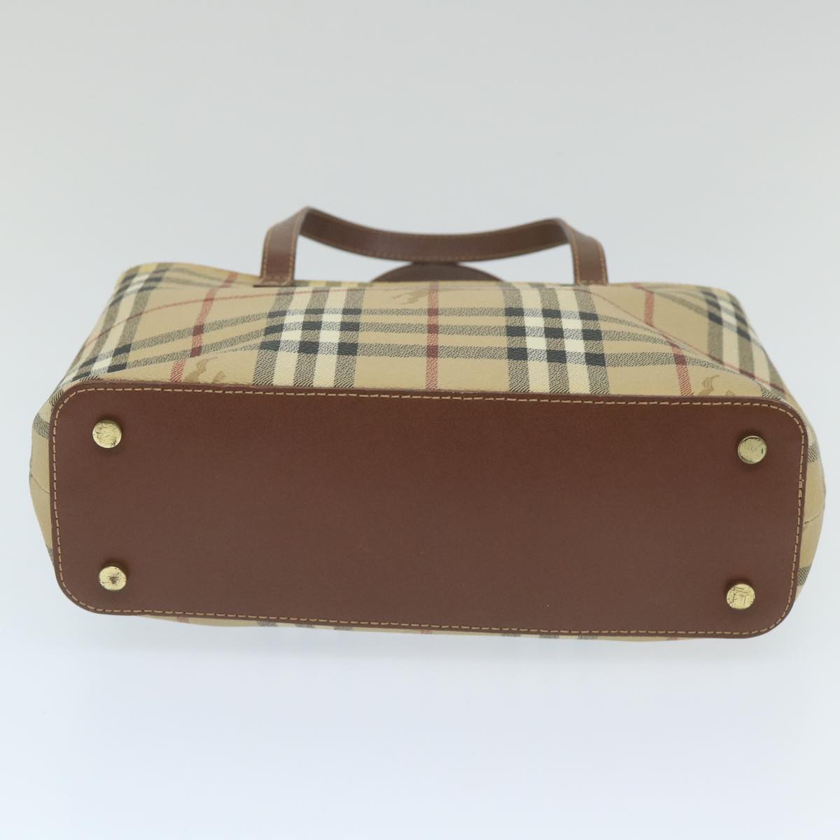 Burberry Nova Check Hand Bag PVC Leather Beige Auth ep2162