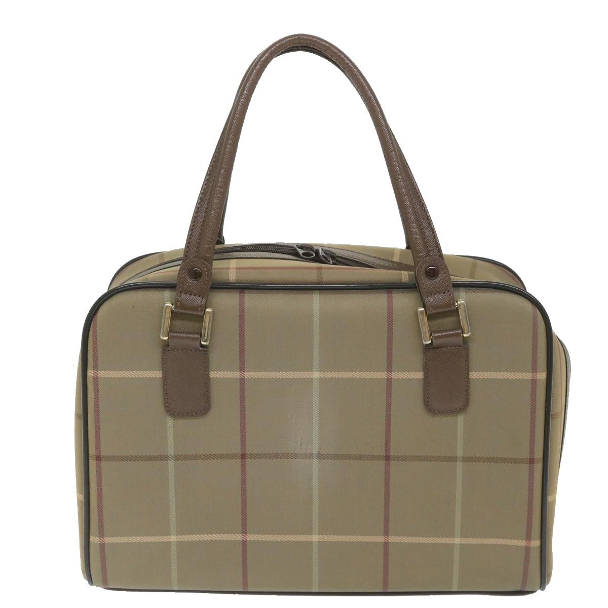 BurberrySs Nova Check Boston Bag Nylon Canvas Brown Auth ep2180