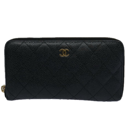 CHANEL Matelasse Long Wallet Caviar Skin Black CC Auth ep2517