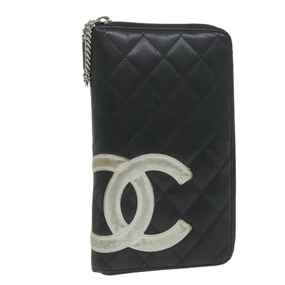 Chanel Cambon Line Long Wallet Leather Black CC Auth ep