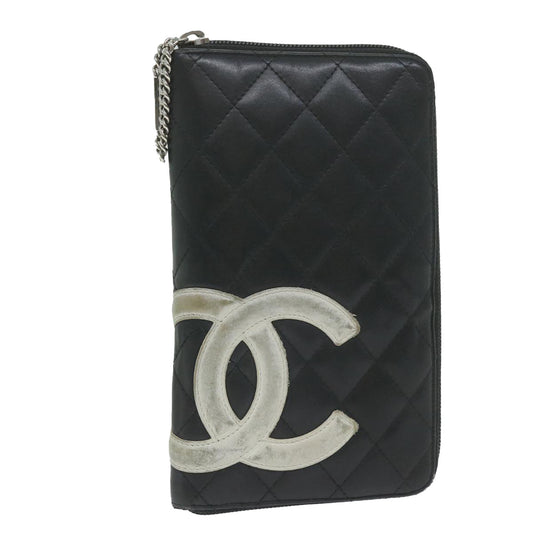 Chanel Cambon Line Long Wallet Leather Black CC Auth ep