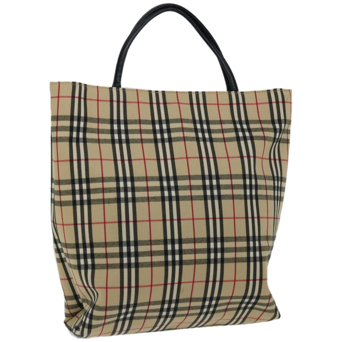 Burberry Nova Check Hand Bag Nylon Canvas Beige Auth ep3219