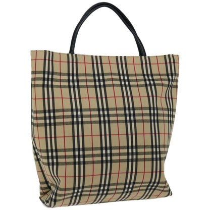 Burberry Nova Check Hand Bag Nylon Canvas Beige Auth ep3219