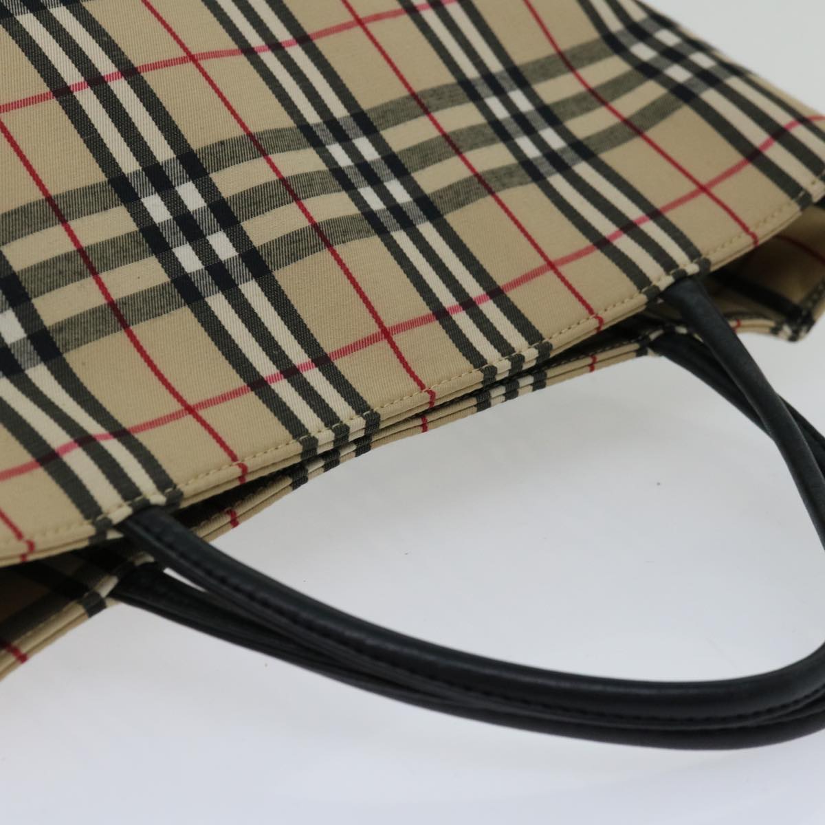 Burberry Nova Check Hand Bag Nylon Canvas Beige Auth ep3219