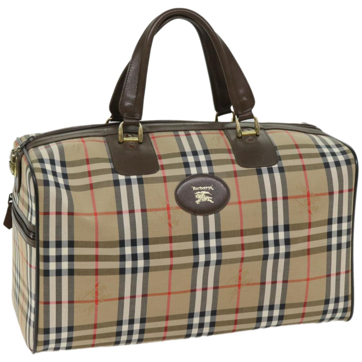 BURBERRYSs Nova Check Boston Bag Canvas Beige Auth ep3345