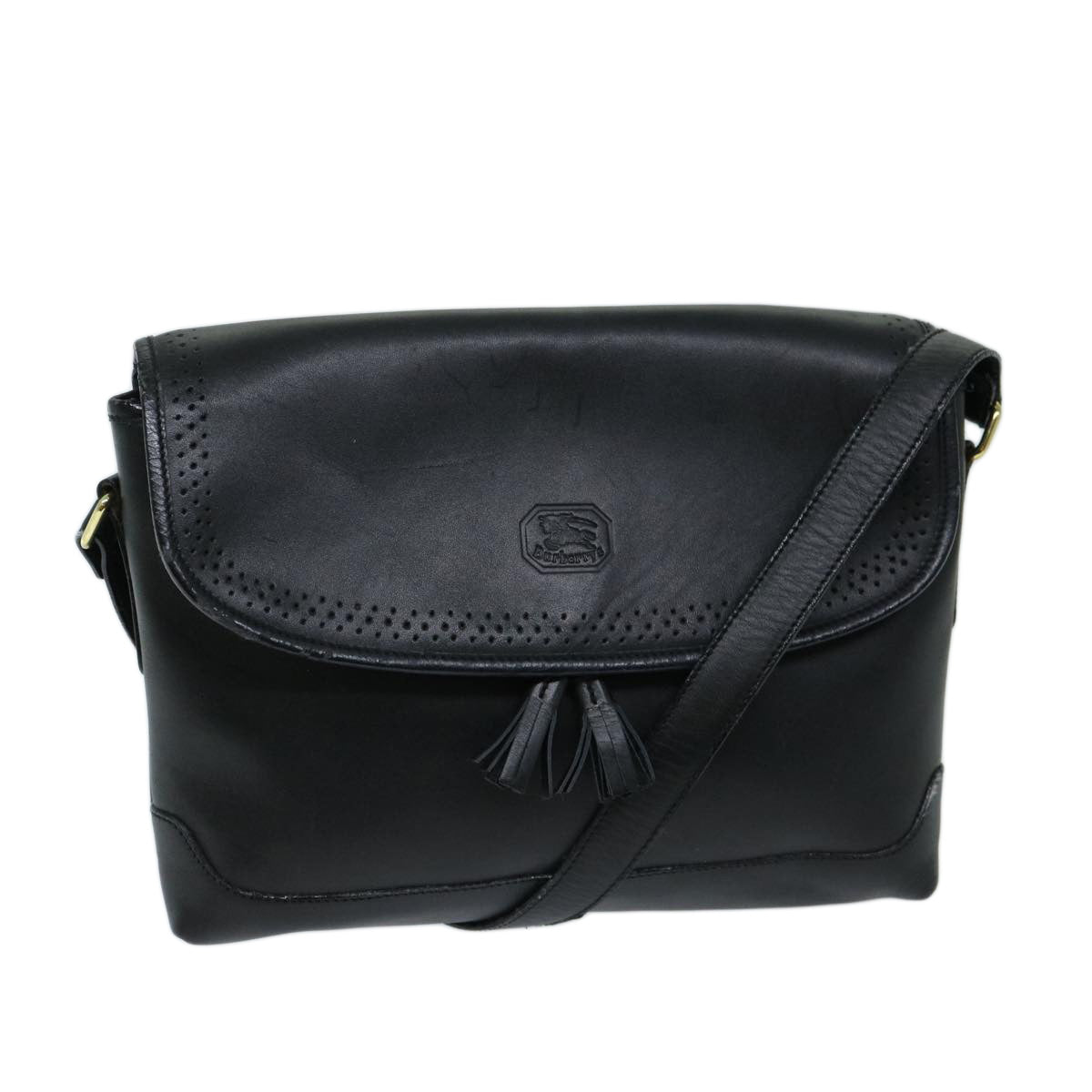 BurberrySs Shoulder Bag Leather Black Auth ep3768