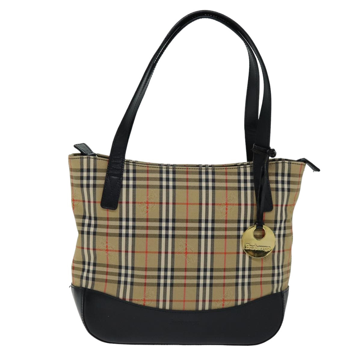 BURBERRYSs Nova Check Tote Bag Canvas Beige Black Auth ep4184