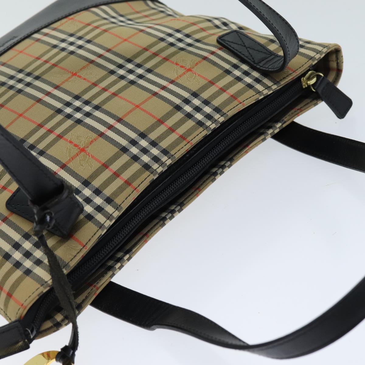 BURBERRYSs Nova Check Tote Bag Canvas Beige Black Auth ep4184