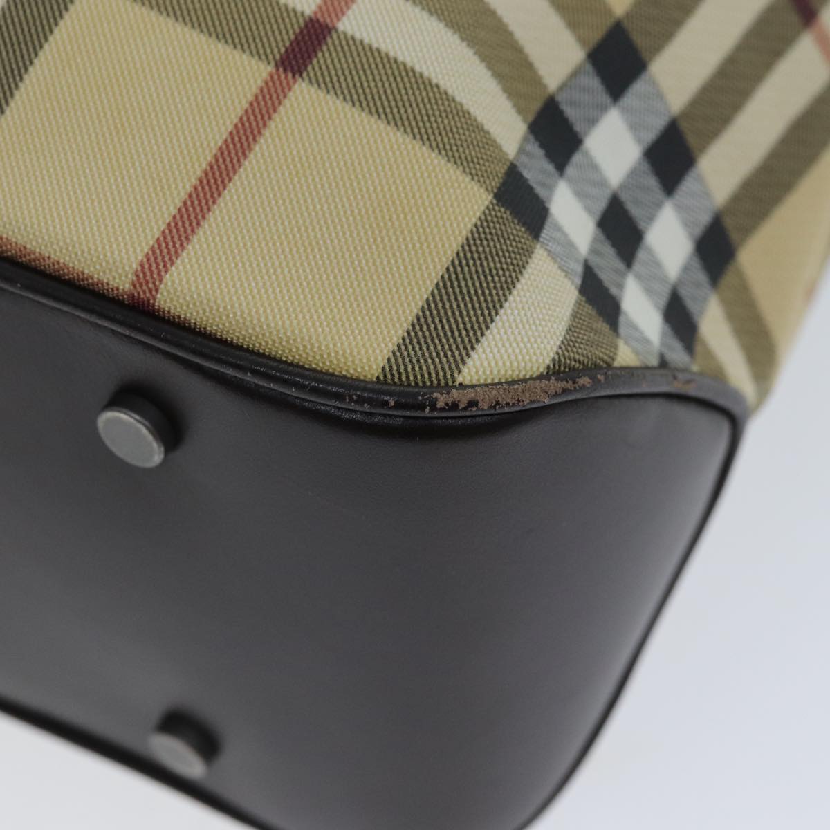 Burberry Nova Check Hand Bag PVC Leather Beige Dark Brown Auth ep4186