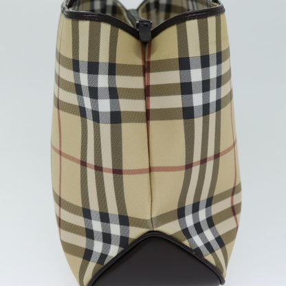 Burberry Nova Check Hand Bag PVC Leather Beige Dark Brown Auth ep4186