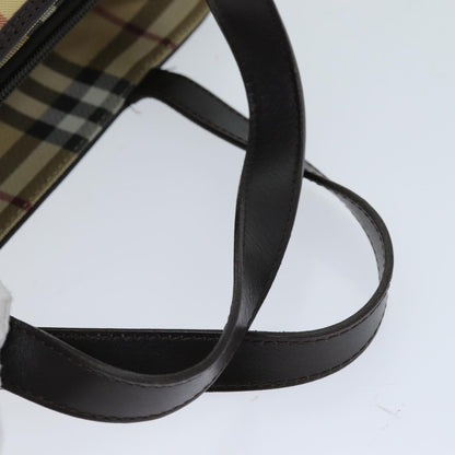 Burberry Nova Check Hand Bag PVC Leather Beige Dark Brown Auth ep4186