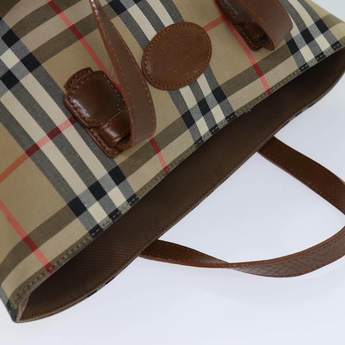BURBERRYSs Nova Check Hand Bag Canvas Beige Auth ep4362