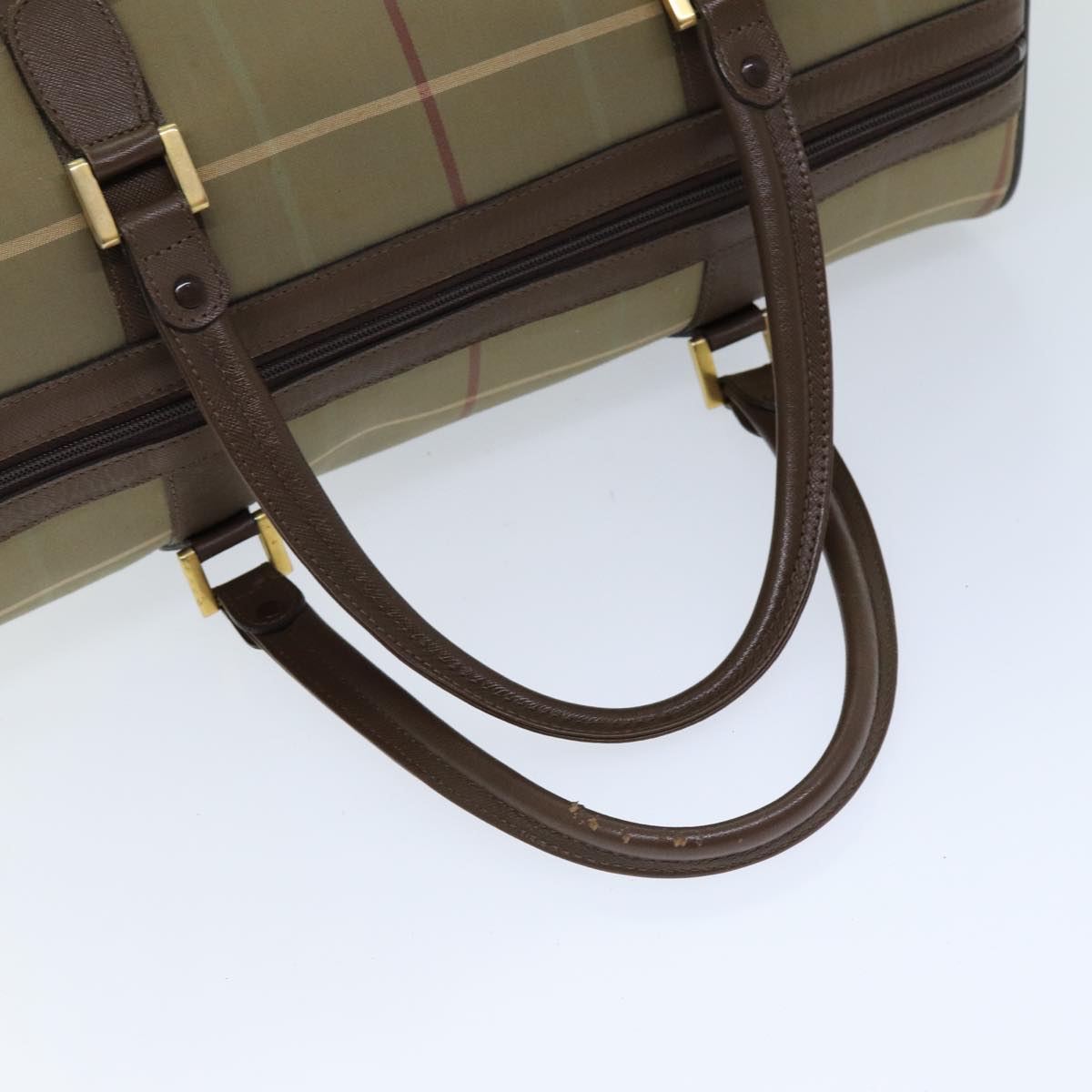 BURBERRYSs Nova Check Boston Bag Canvas Beige Auth ep4373