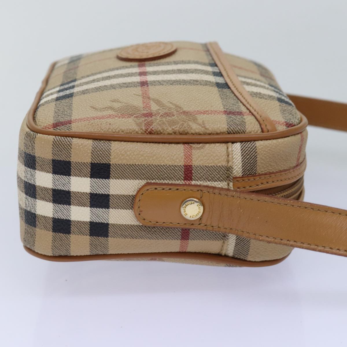 BURBERRYSs Nova Check Shoulder Bag PVC Leather Beige Auth ep4407