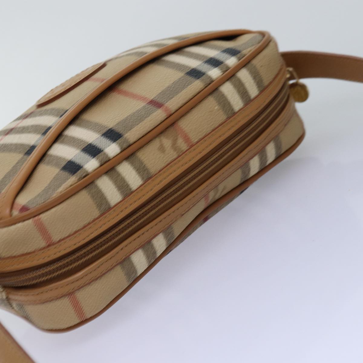 BURBERRYSs Nova Check Shoulder Bag PVC Leather Beige Auth ep4407
