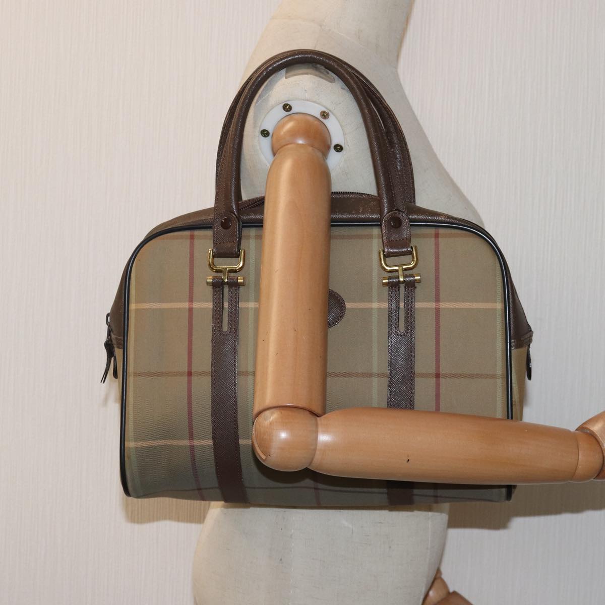 BURBERRYSs Nova Check Hand Bag Canvas Beige Auth ep4494