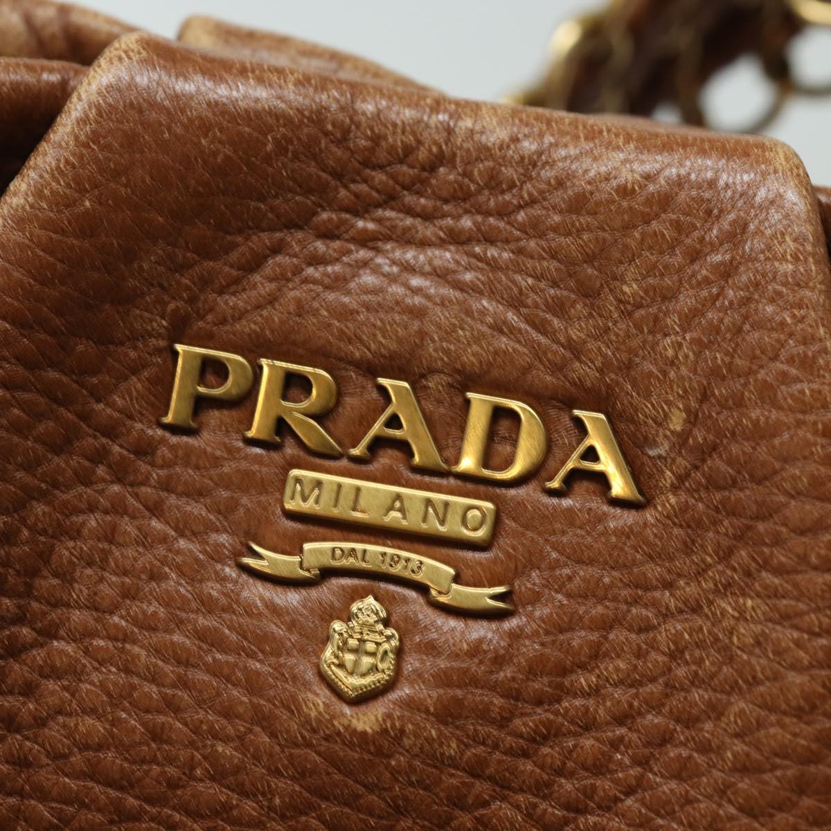 PRADA Chain Shoulder Bag Leather Brown Auth ep4693