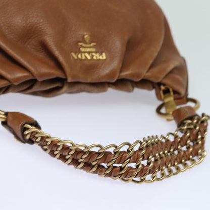 PRADA Chain Shoulder Bag Leather Brown Auth ep4693