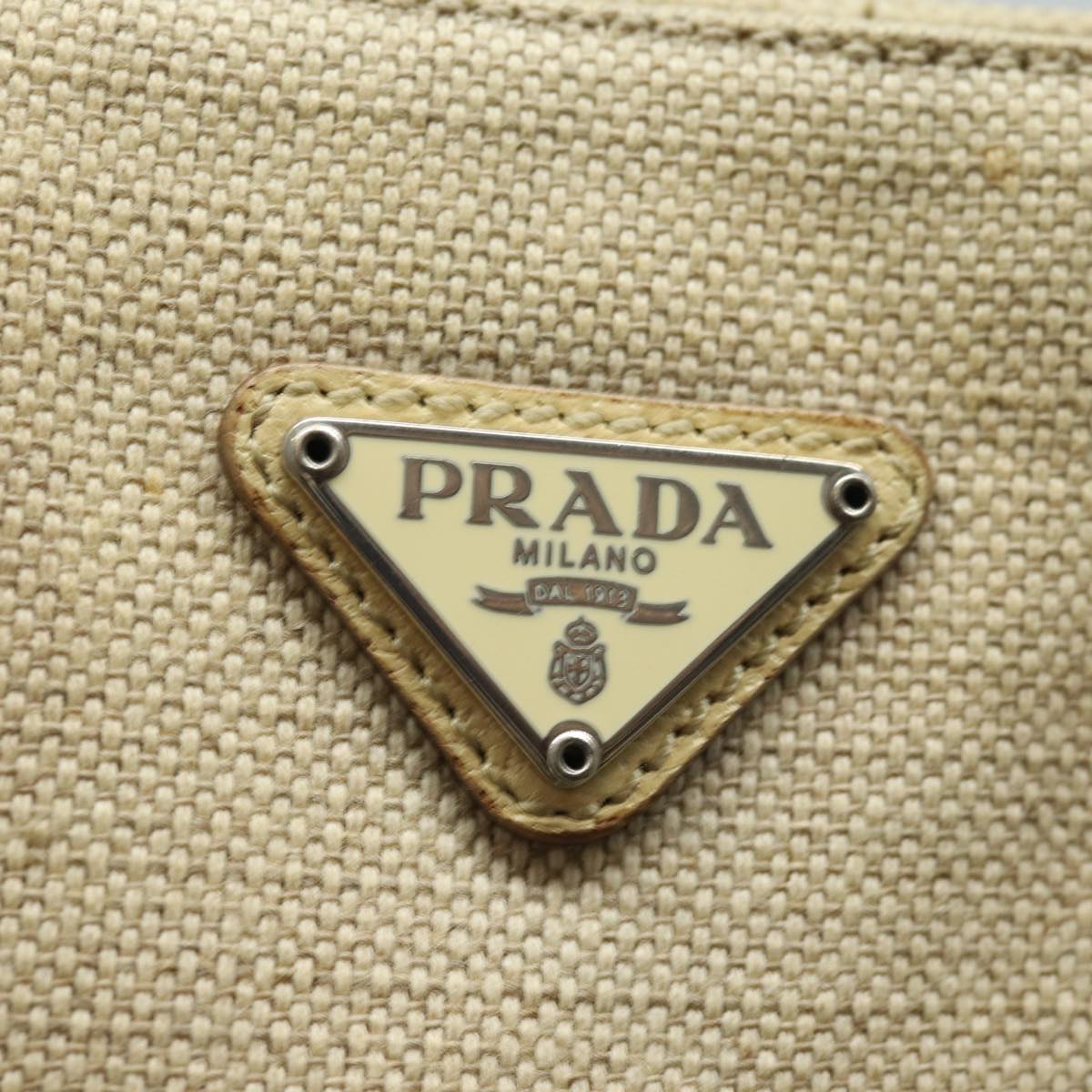 PRADA Hand Bag Canvas Beige Auth ep4722