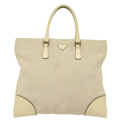 PRADA Hand Bag Canvas Beige Auth ep4722