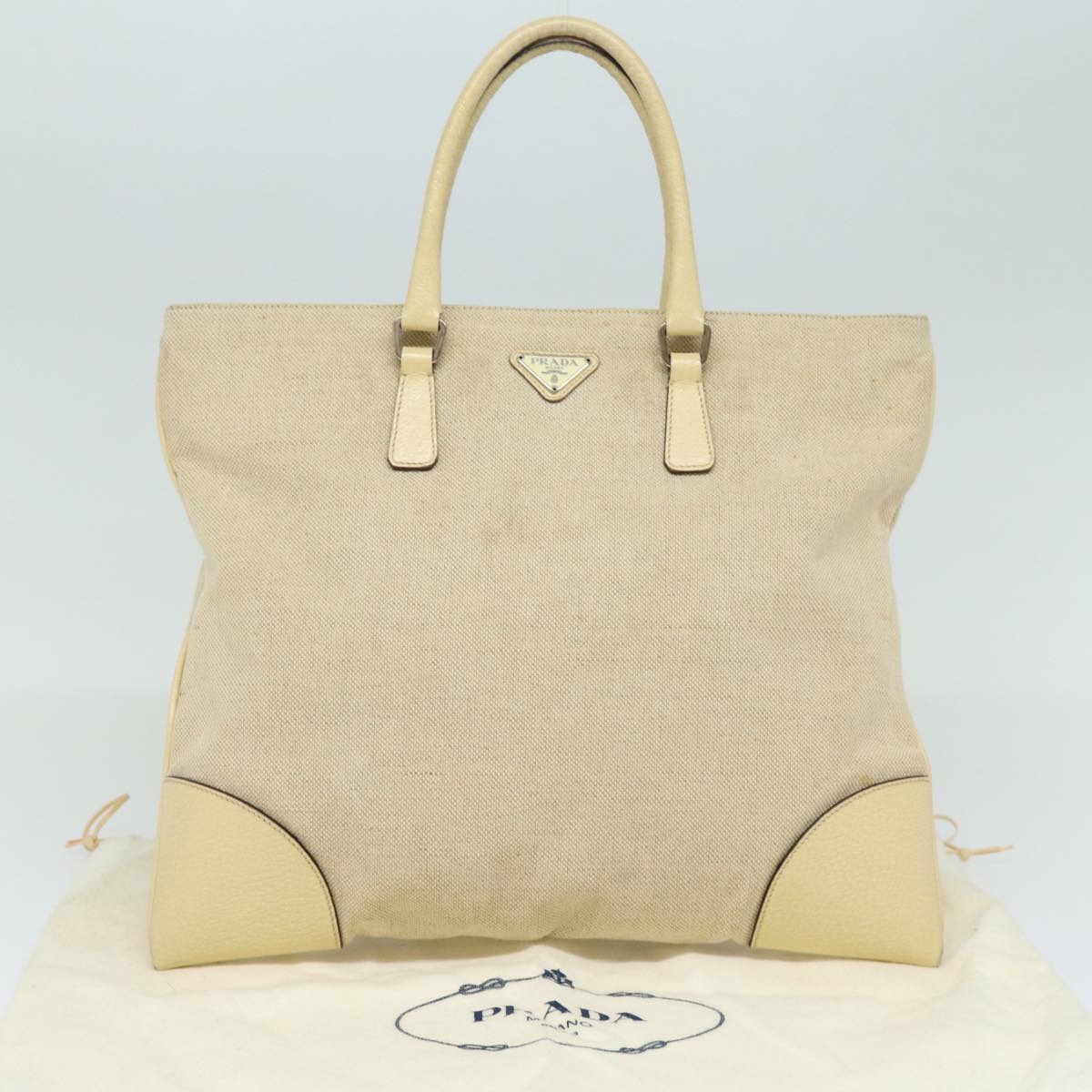 PRADA Hand Bag Canvas Beige Auth ep4722