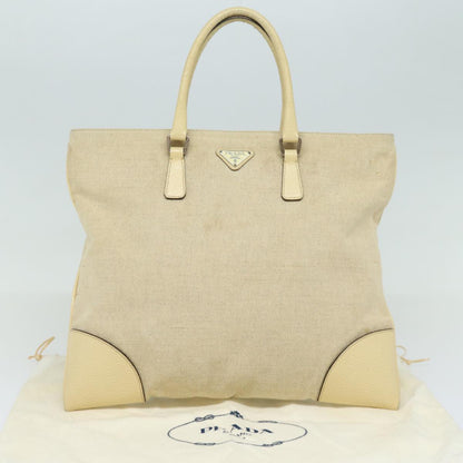 PRADA Hand Bag Canvas Beige Auth ep4722