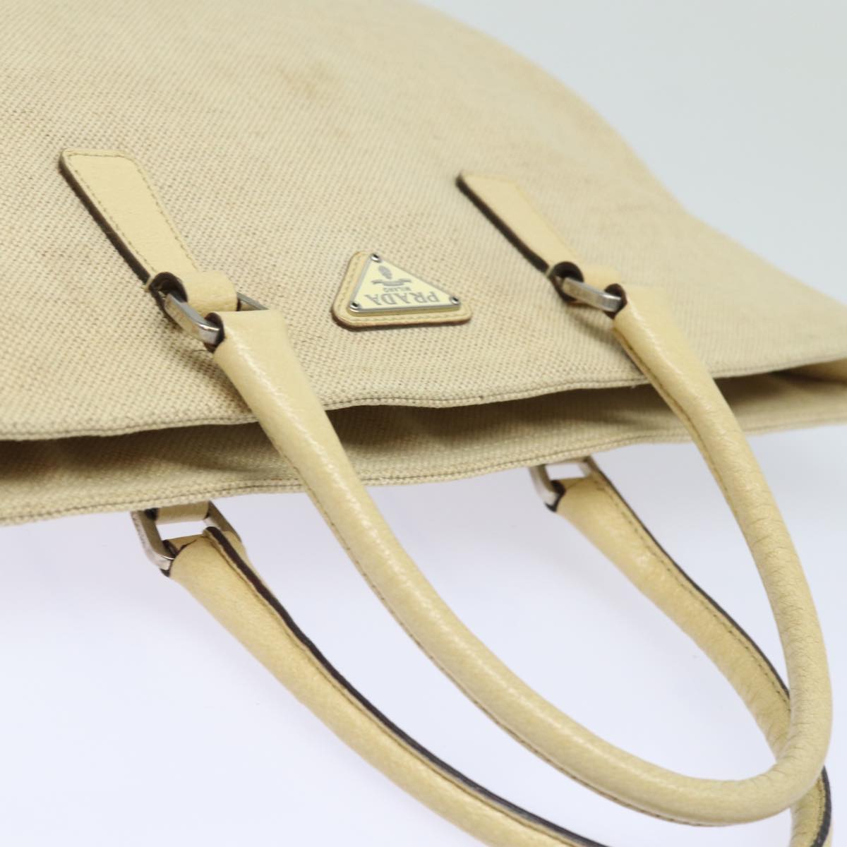 PRADA Hand Bag Canvas Beige Auth ep4722