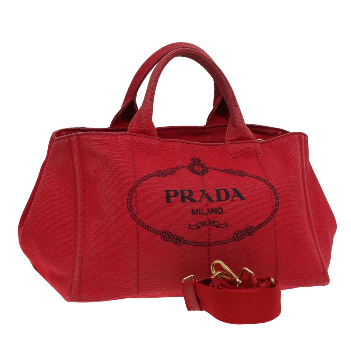 PRADA Canapa MM Hand Bag Canvas 2way Red Auth ep4733