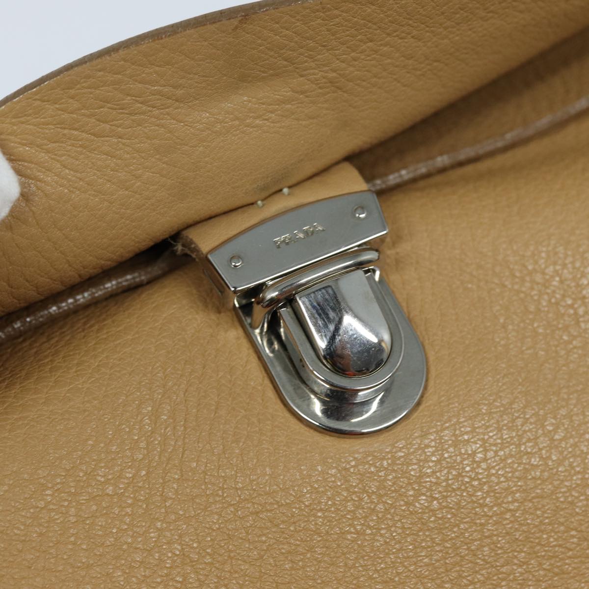 PRADA Tote Bag Leather Beige Auth ep4815