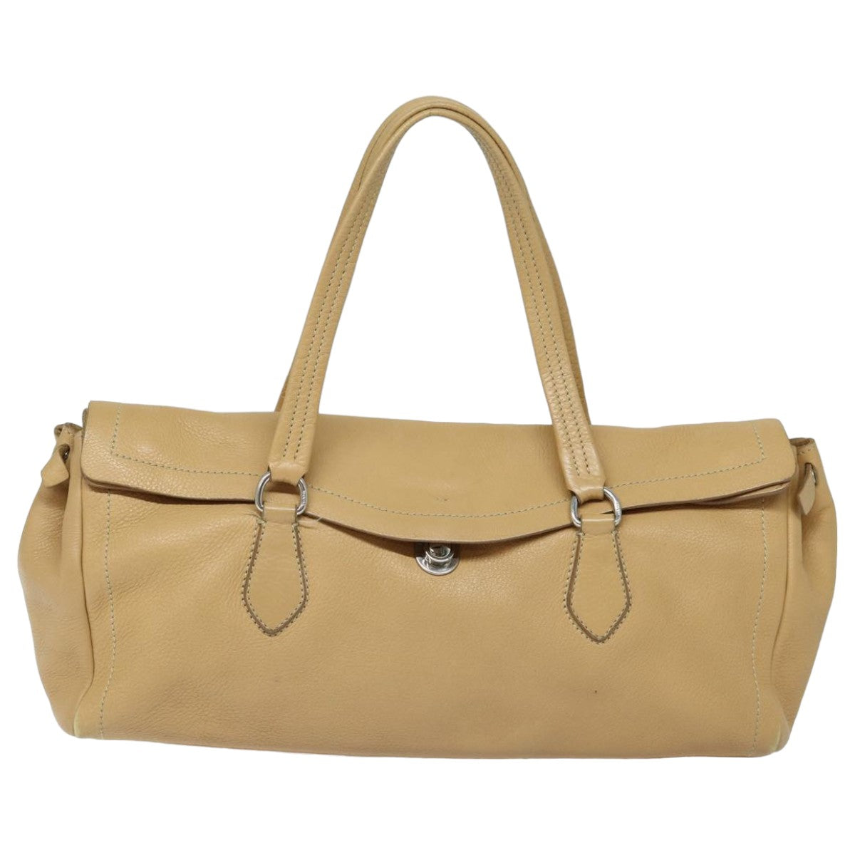 PRADA Tote Bag Leather Beige Auth ep4815