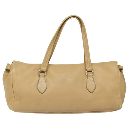 PRADA Tote Bag Leather Beige Auth ep4815