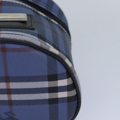 BURBERRYSs Nova Check Vanity Cosmetic Pouch PVC Leather Blue Auth ep4900
