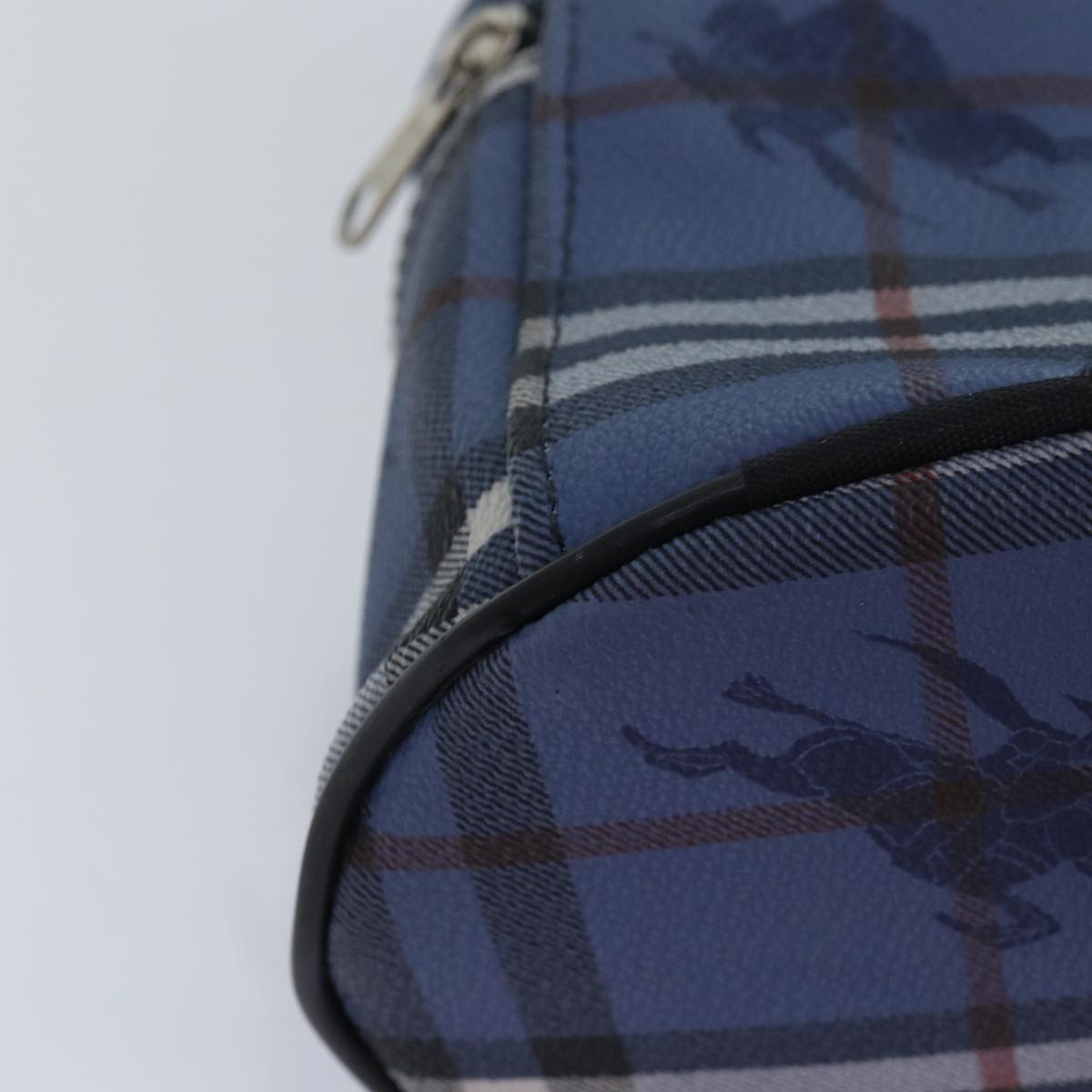 BURBERRYSs Nova Check Vanity Cosmetic Pouch PVC Leather Blue Auth ep4900