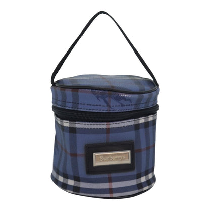 BURBERRYSs Nova Check Vanity Cosmetic Pouch PVC Leather Blue Auth ep4900