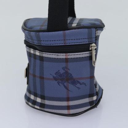 BURBERRYSs Nova Check Vanity Cosmetic Pouch PVC Leather Blue Auth ep4900