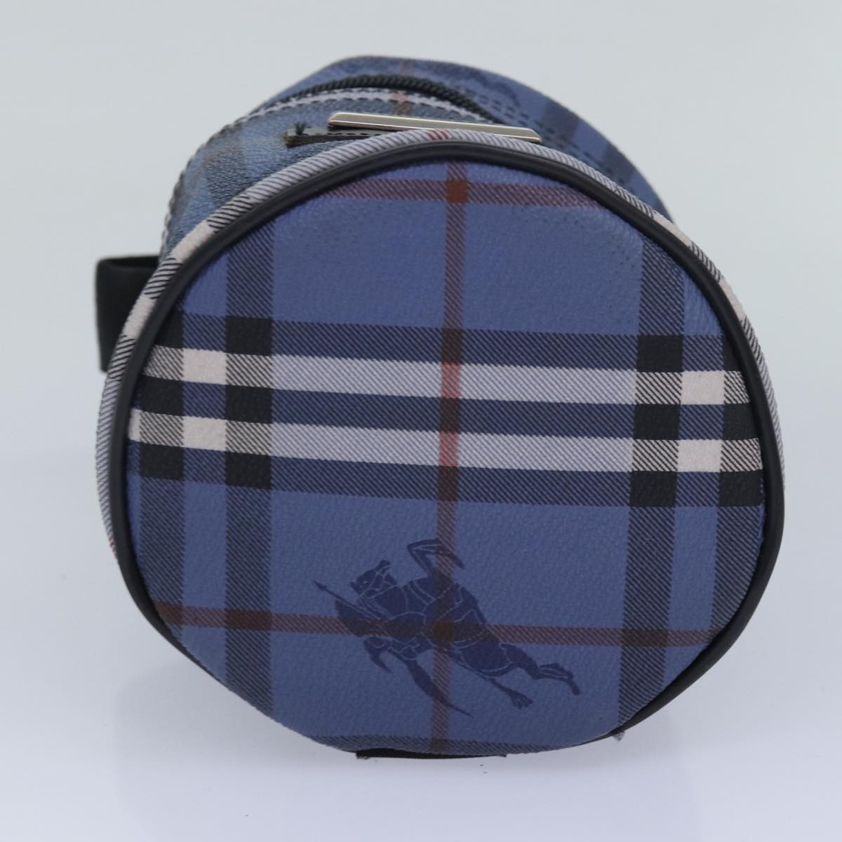 BURBERRYSs Nova Check Vanity Cosmetic Pouch PVC Leather Blue Auth ep4900