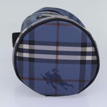 BURBERRYSs Nova Check Vanity Cosmetic Pouch PVC Leather Blue Auth ep4900