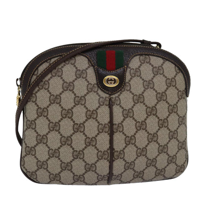 GUCCI GG Canvas Web Sherry Line Shoulder Bag PVC Beige Green Red Auth ep5130