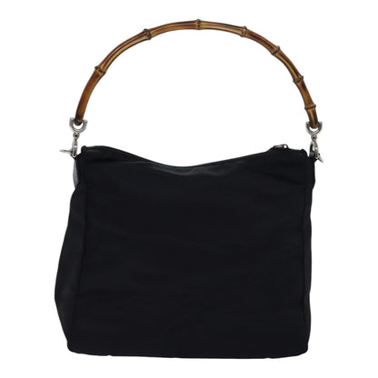 GUCCI Bamboo Hand Bag Nylon Black Silver 000 2404 0509 Auth ep5162