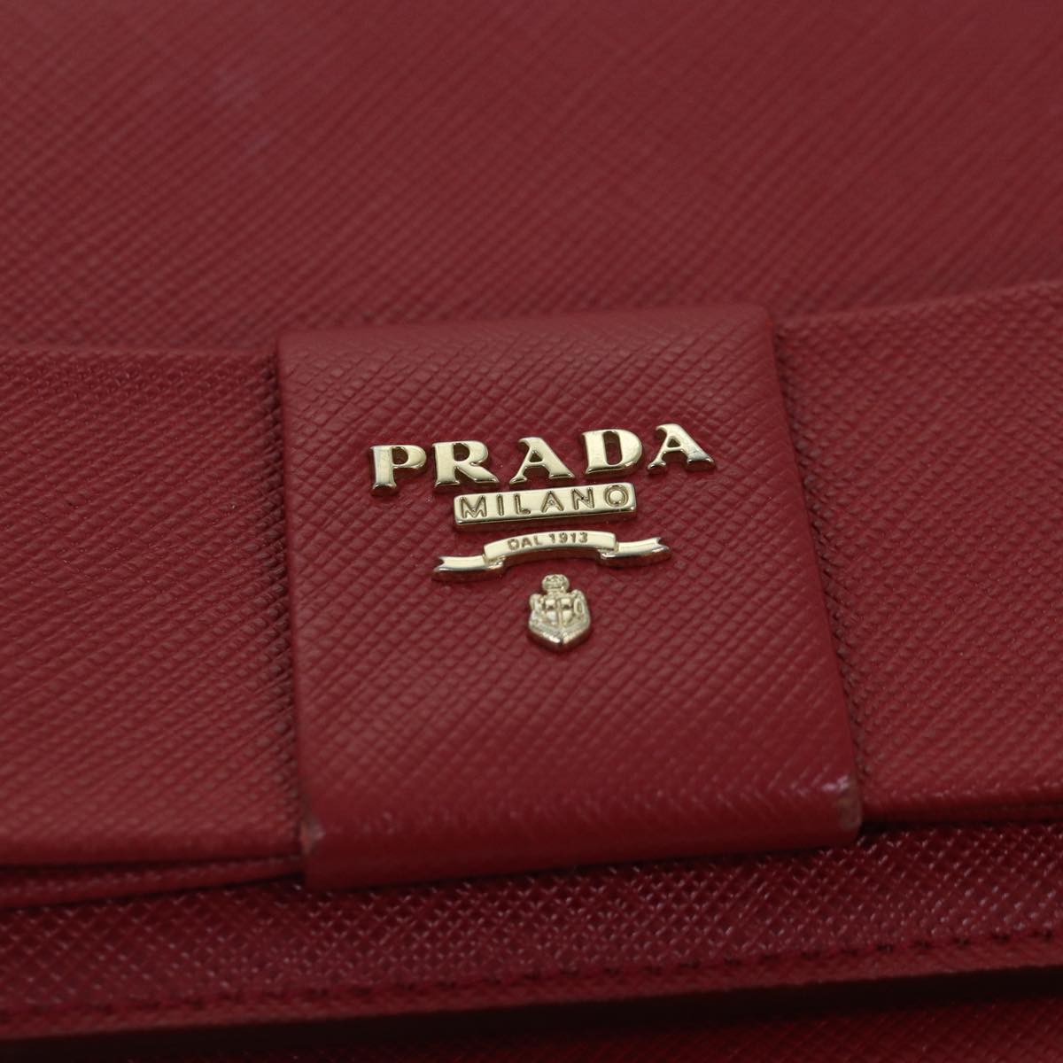 PRADA Shoulder Long Wallet Safiano leather Red Gold Auth ep5211