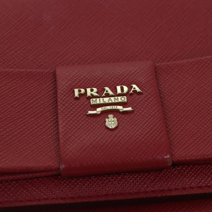 PRADA Shoulder Long Wallet Safiano leather Red Gold Auth ep5211