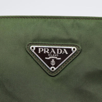 PRADA Tote Bag Nylon Khaki Silver Auth ep5279