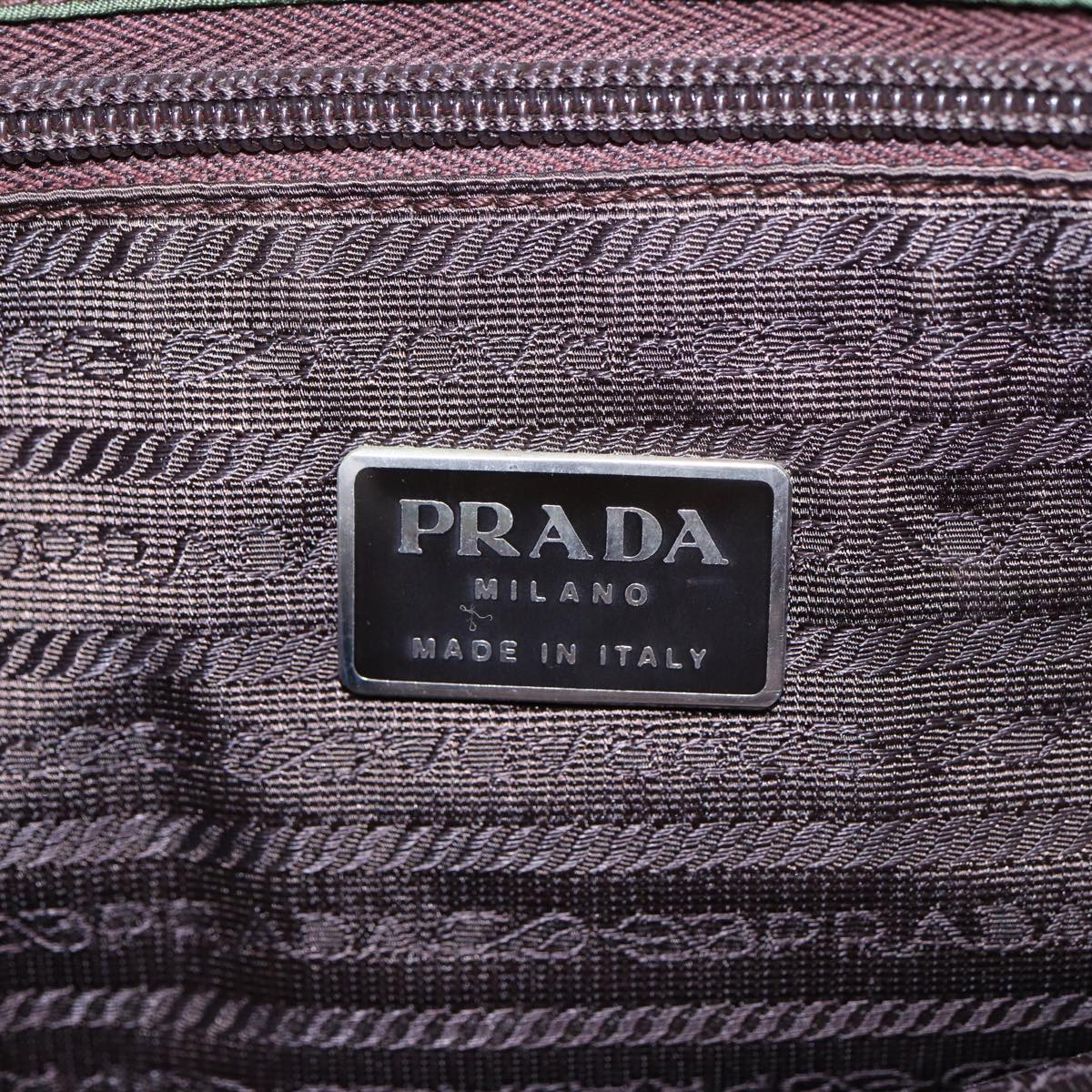 PRADA Tote Bag Nylon Khaki Silver Auth ep5279