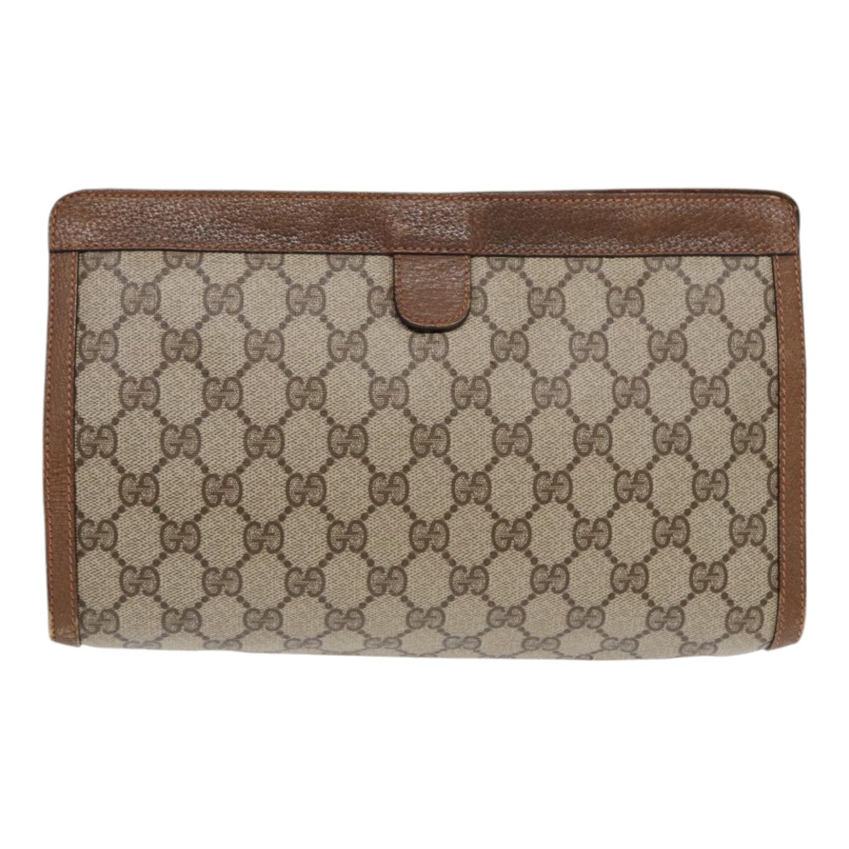 GUCCI GG Supreme Web Sherry Line Clutch Bag PVC Beige Gold 89 01 033 Auth ep5318
