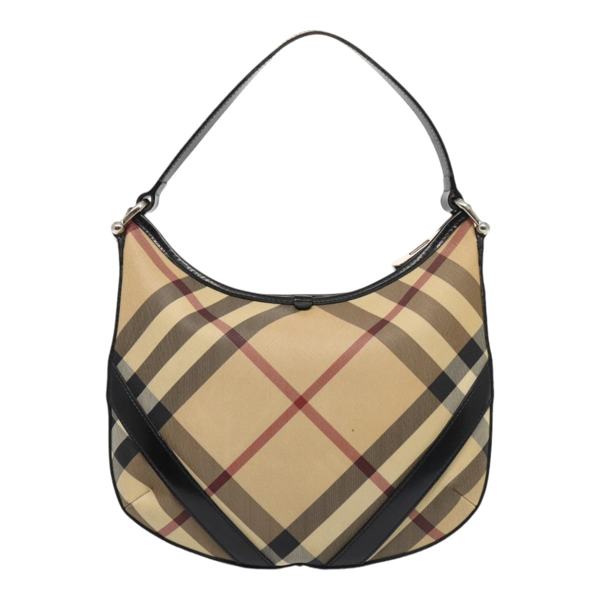BURBERRY Nova Check Shoulder Bag PVC Beige Silver Auth ep5325