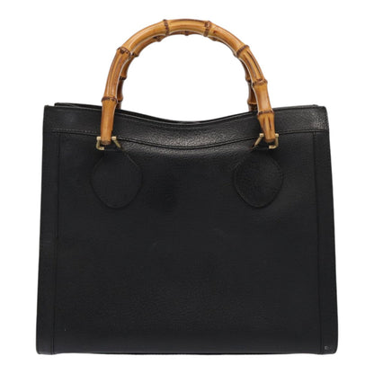 GUCCI Bamboo Hand Bag Leather Black Gold 002 2123 0260 Auth ep5326