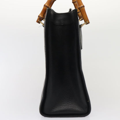 GUCCI Bamboo Hand Bag Leather Black Gold 002 2123 0260 Auth ep5326